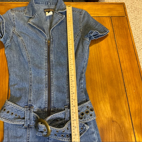 Vintage Y2K Armor Denim 1 piece Jumpsuit Flared Belted Hippiecore Women’s Small - Picture 10 of 14
